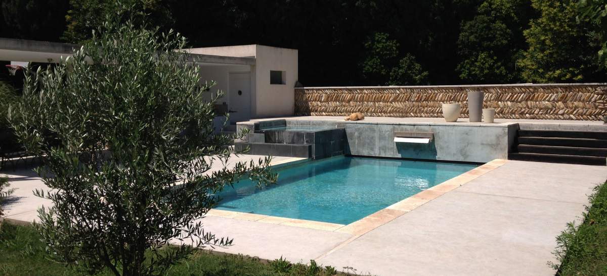 Vue d'ensemble - piscine avec spa à débordement et pool house